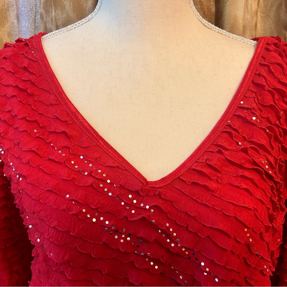 Red Ruffled Dressy Top - Picture 2 of 6